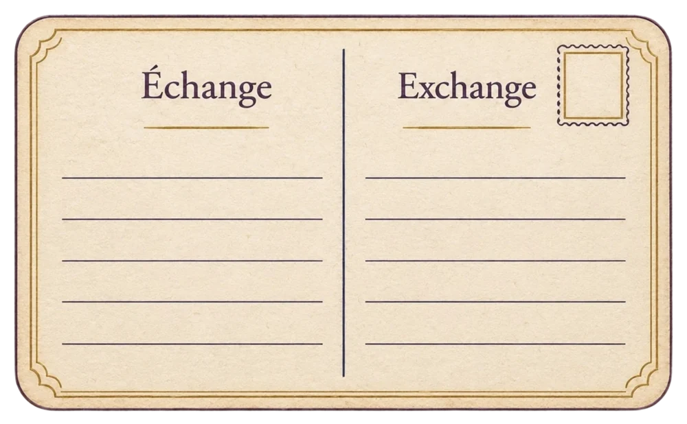 A postcard headed Échange on one side and Exchange on the other