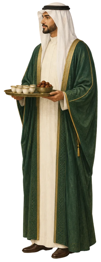 Saudi coffee and dates, offered on a brass tray